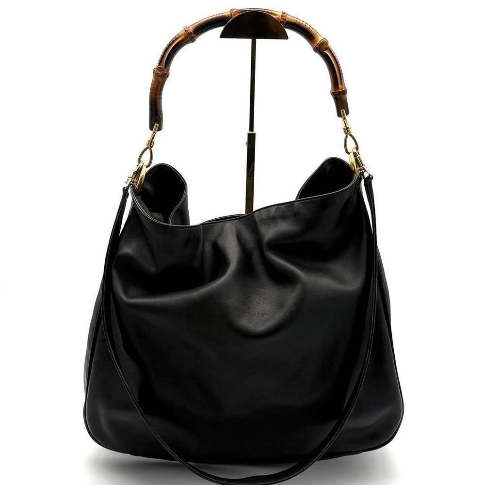 Gucci Black Leather Bamboo Handle Hobo